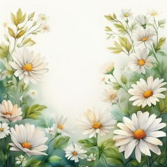 Fototapeta premium border frame white daisy flowers on white background with copy space