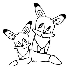 2 Foxes Mother Red Fox Small Child Father Mother Design Lover Art Vector Illustration Card T-Shirt Poster Sticker Graphic Print Decorative Drawing Isolated Logo Decoration Symbol Creative Cool Style
