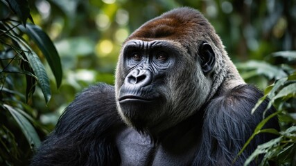 Fototapeta premium Powerful Gorilla Portrait in Lush Jungle