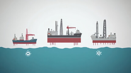 Obraz premium Maritime operations offshore oil platforms ocean infographic industrial environment aerial view energy exploration