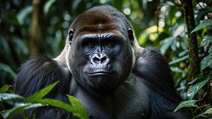 Obraz premium Powerful Gorilla in Lush Rainforest