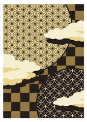 日本の伝統柄の麻の葉模様と七宝模様のかっこいい背景黒.ai