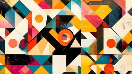Abstract geometric pattern with triangles and circles in vibrant colors creating a modern design
