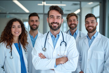 Fototapeta premium group, five, medical, professionals, medical, facility, smiling
