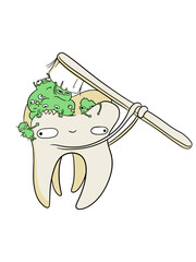 Cartoon Tooth Brushing Off Bacteria