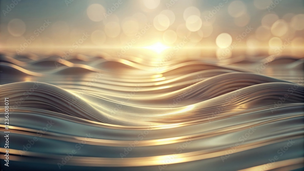 Poster abstract wavy lines of golden metallic fabric shimmering in the sun's warm glow