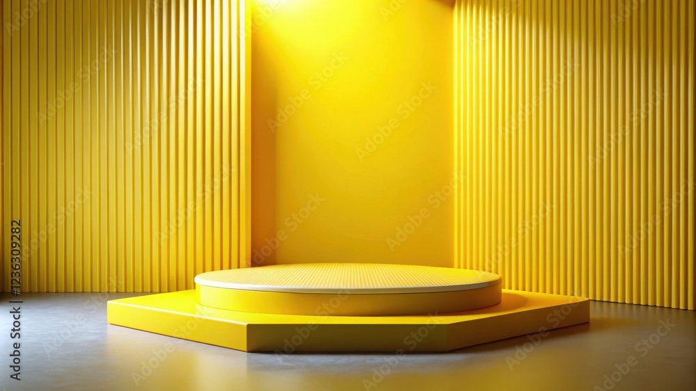 Poster abstract minimalist yellow display podium with a textured surface and a clean background