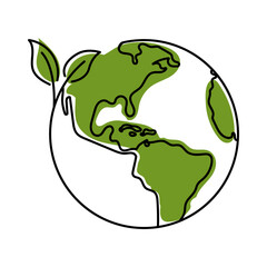 Earth Planet Line Art. Green Earth Concept Isolated Background.
