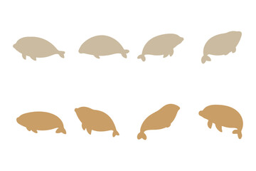 Dugong Silhouette Icon Set