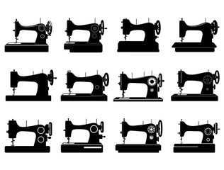 SEWING MACHINES SILHOUETTE ON WHITE BACKGROUND 