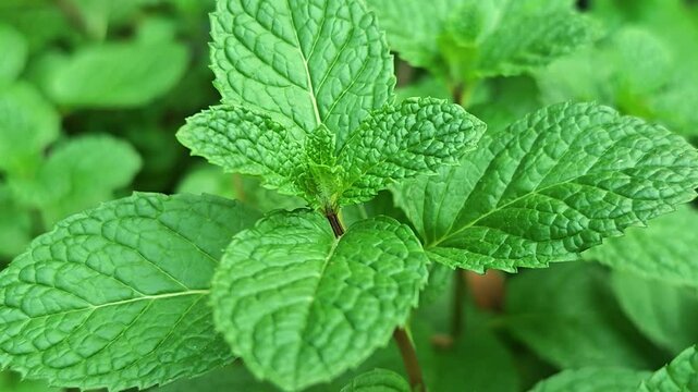 Fresh mint leaves, organic in the garden