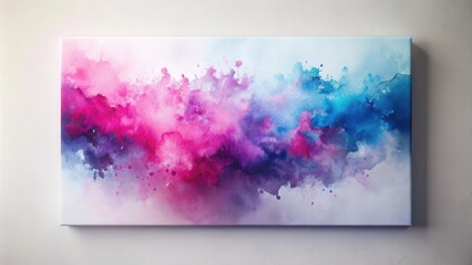 Abstract Watercolor Painting on Canvas with Splashes of Pink, Purple and Blue