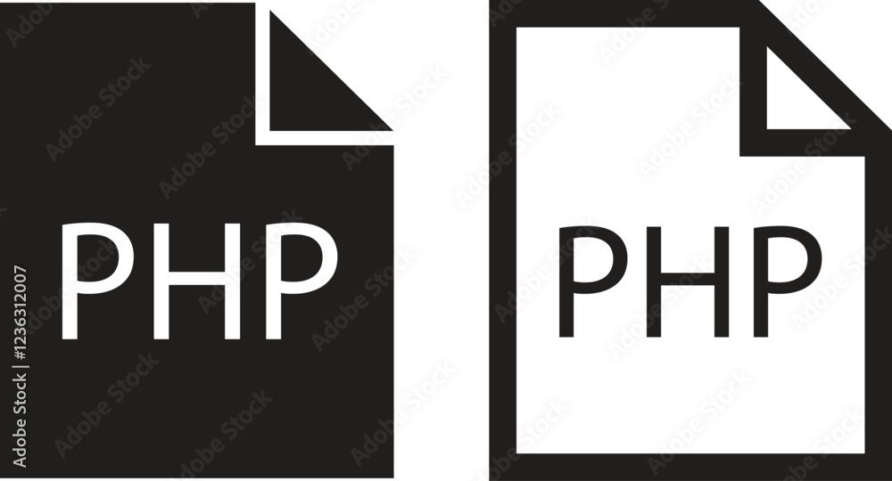 Poster file icons set. format of document on computer flat and line symbols. php file signs. audio extensio