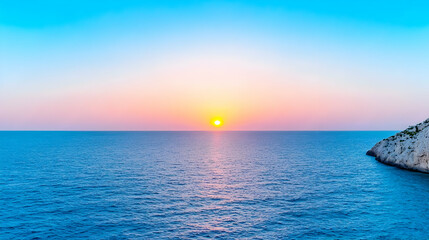 Obraz premium Sunset over calm sea, coastal cliffs. Ideal for travel brochures