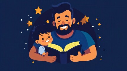 Fototapeta premium Joyful Father and Son Enjoying Story Time Together at Night