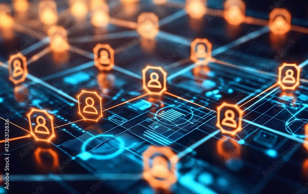 Aufkleber Global network connection, digital users linked.