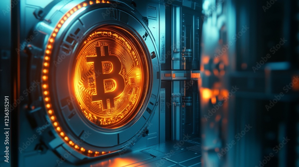 Poster exploring the potential of cryptocurrency bitcoin's rise in digital finance virtual environment futu