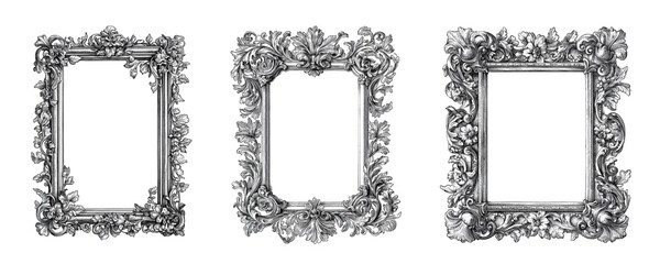 Three ornate vintage frames with intricate designs and floral details.