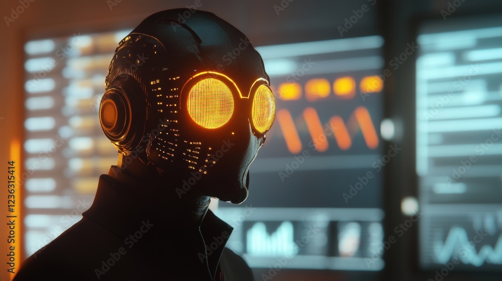 Poster futuristic ai-driven technology cybernetic lab digital artwork high-tech environment close-up view a