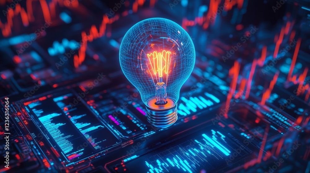 Poster innovative technology insights a light bulb in a digital data environment conceptual graphic futuris