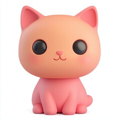 Adorable 3D Render of a Cute Pink Cartoon Kitten Sitting Kawaii Style