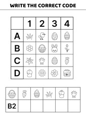 Write the correct code. Easter time. Educational attention game. Activity for kids. Isolated vector illustration eps 10
