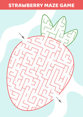 Strawberry maze game. Labyrinth in form of strawberry. Cartoon, isolated vector illustration eps 10
