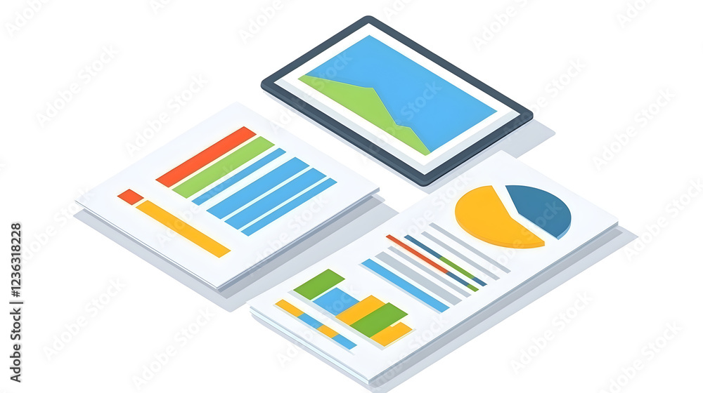 Aufkleber analyzing business data trends with infographics on digital devices modern office graphic design aer