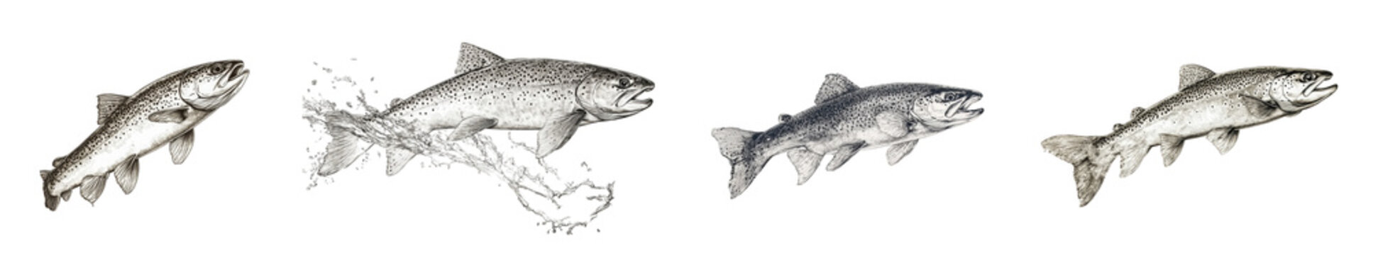 Illustration of a fish jumping out of water, showcasing motion and detailed anatomy.