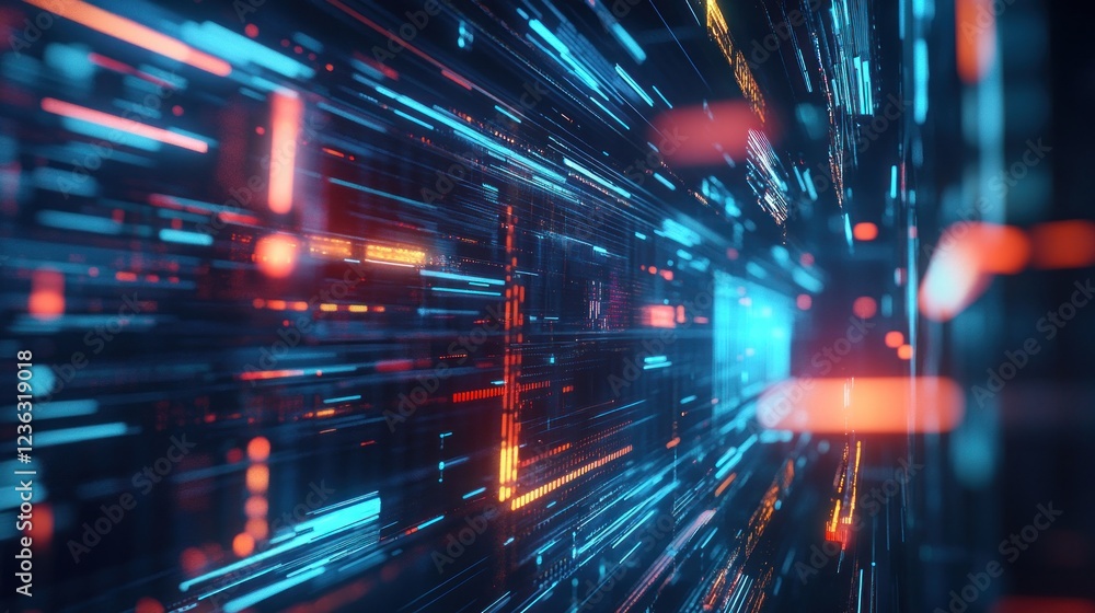 Aufkleber futuristic digital data stream with glowing lines and abstract perspective