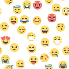 Seamless pattern of emoticons and emoji, emoji vector illustration, emoji background for social network.