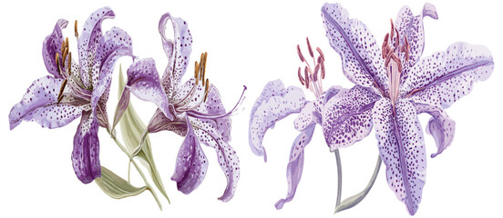 Elegant vintage winter decor with a botanical drawing of a toad lily flower, captured in delicate lavender hues for a timeless seasonal accent.