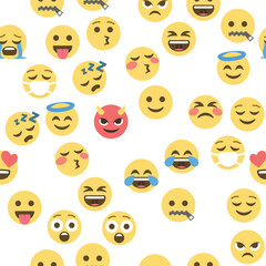 Fototapeta premium Seamless pattern of emoticons and emoji, emoji vector illustration, emoji background for social network.