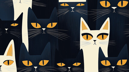 Minimalist Cat Illustration with Yellow Eyes