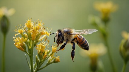 Honeybee on Yellow Flower,Close-up Macro Photography