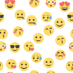 Obraz premium Seamless pattern of emoticons and emoji, emoji vector illustration, emoji background for social network.