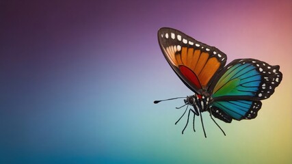 Obraz premium Vibrant Blue and Orange Butterfly on Rainbow Background