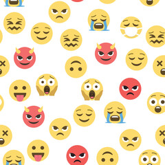 Seamless pattern of emoticons and emoji, emoji vector illustration, emoji background for social network.