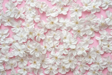 White Cherry Blossoms on Pink Background