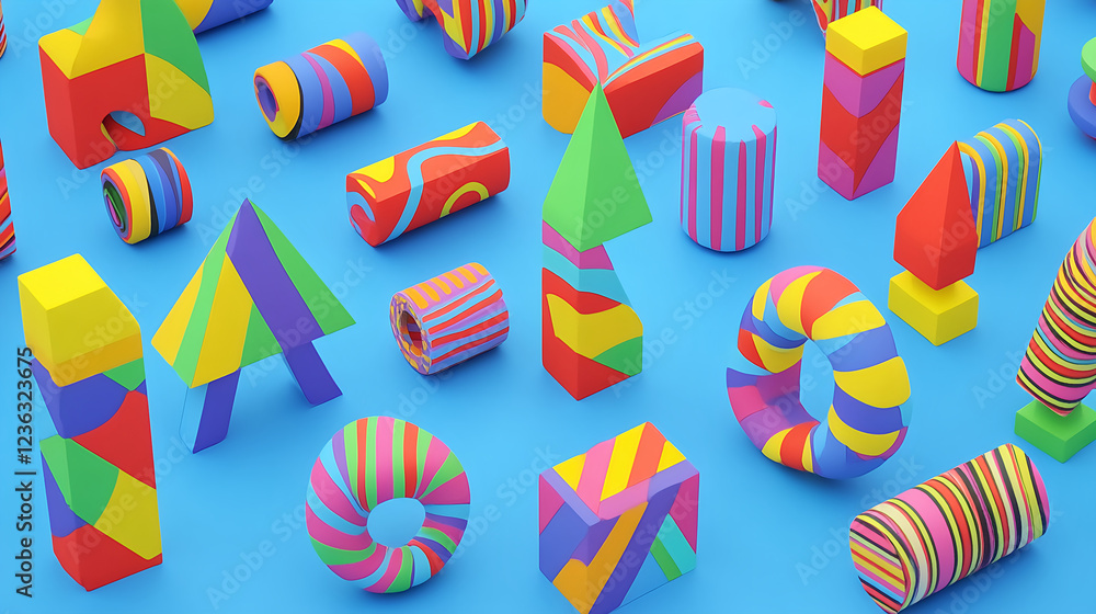 Aufkleber vibrant geometric shape display creative studio 3d render colorful environment aerial view artistic 