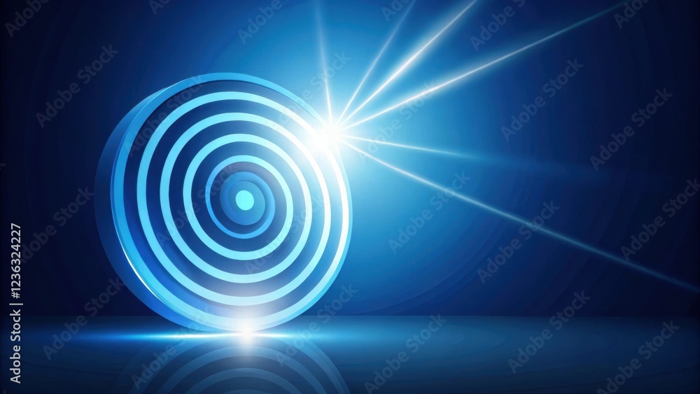 Poster a luminous 3d circular target with concentric rings and a bright light source radiating outwards, cr