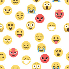 Seamless pattern of emoticons and emoji, emoji vector illustration, emoji background for social network.