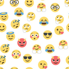 Seamless pattern of emoticons and emoji, emoji vector illustration, emoji background for social network.