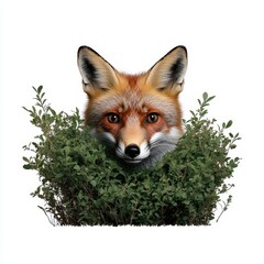 Fototapeta premium Red Fox Emerging from Green Foliage in Nature