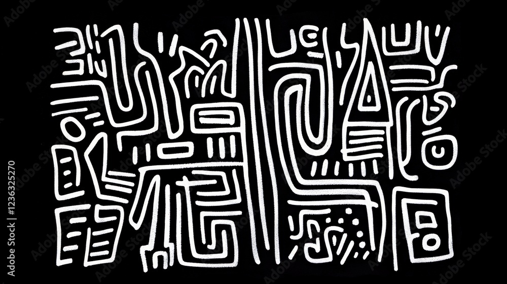 Poster abstract lines and shapes on black background in white design