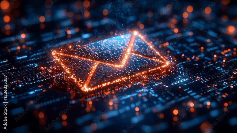 Poster transparent digital email icon filled with code and text symbolizing the inner workings of email tec