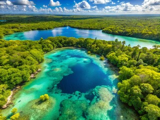 Aerial Drone View of Laguna Cristal, Dominican Republic: Turquoise Waters & Lush Landscape
