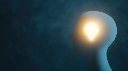 Illuminated Head Silhouette with Light Bulb Concept