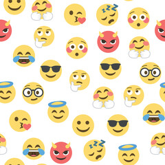 Seamless pattern of emoticons and emoji, emoji vector illustration, emoji background for social network.