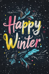 Happy winter for calendar, invitation, greeting card, postcard, typography poster, banner, flyer. Handwritten modern lettering. Inspirational quote on textured background